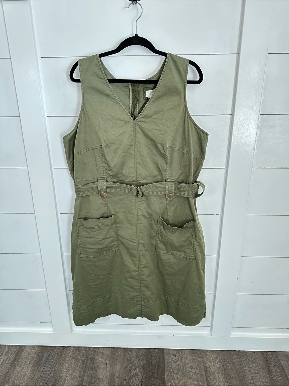 Anthropology Maeve Oona olive green belted cotton-spandex midi plus size dress - Picture 3 of 14